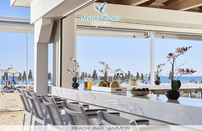 Hotel Mythos Palace Resort-bar na pláži-letecký zájazd CK Turancar-Kréta-Georgioupolis Kournas