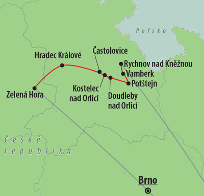CK Turancar, autobusový poznávací zájazd, Zámky na Orlici - české Loire, mapa
