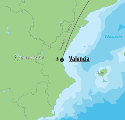 CK Turancar, Letecký poznávací zájazd, Španielsko, Valencia, mapa