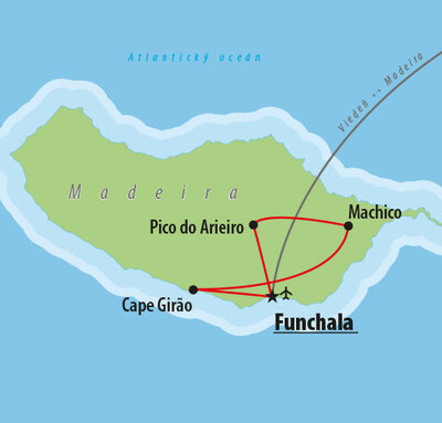 CK Turancar, Letecký poznávací zájazd, Portugalsko, Madeira, mapa