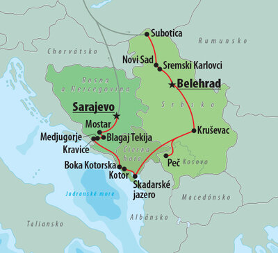 CK Turancar, autobusový poznávací zájazd, Balkán, mapa