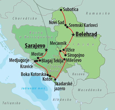 CK Turancar, autobusový poznávací zájazd, Balkán, mapa