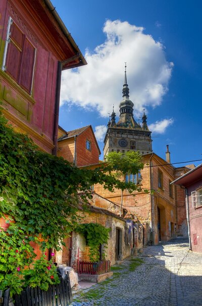 CK Turancar, autobusový poznávací zájazd, Rumunsko - Sedmohradsko a Transylvánia, Sighisoara, orloj z diaľky