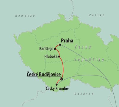 CK Turancar, autobusový poznávací zájazd, Česká republika, Praha, hrady a zámky v Čechách, mapka