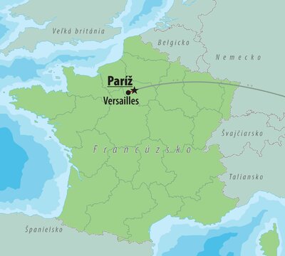 CK Turancar, Letecký poznávací zájazd, Francúzsko, Paríž, mapa