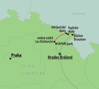 CK Turancar, autobusový poznávací zájazd, Česká republika, Adršpašské skaly a okolie - mapka