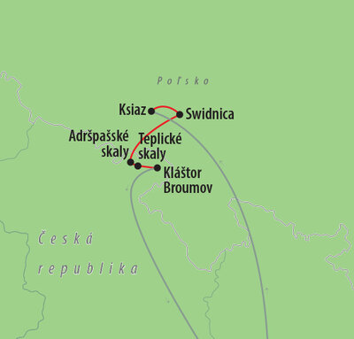 CK Turancar, autobusový poznávací zájazd, Adršpašské skaly a okolie, mapa