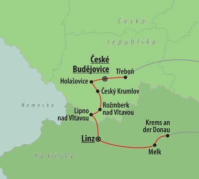 CK Turancar, autobusový poznávací zájazd, Česko a Rakúsko, Český Krumlov - mapka