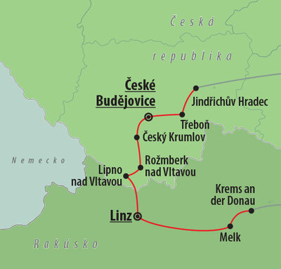 CK Turancar, autobusový poznávací zájazd, Česko a Rakúsko, mapa