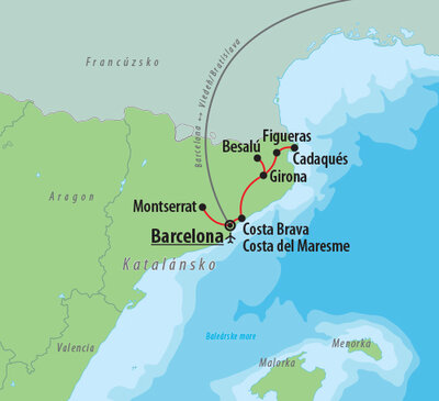 CK Turancar, Letecké poznávacie zájazdy, Španielsko, Katalánsko, mapa