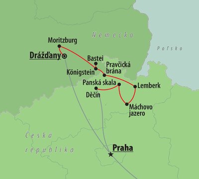 CK Turancar, autobusový poznávací zájazd, Česko a Nemecko - rozprávkové putovanie, mapka