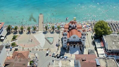 Paralia-Olympic beach-panoráma- autobusová doprava CK Turancar(Olympic Beach, Olympská riivéra)