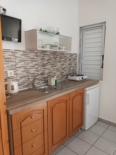 Apartmány Stella - kuchynka - autobusová doprava CK Turan(Olympic Beach, Olympská riviéra)