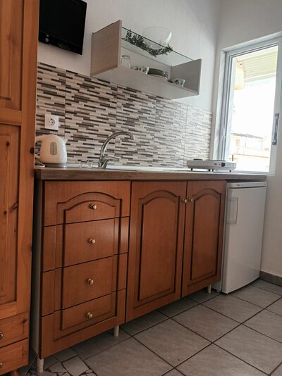 Apartmány Stella - kuchynka - autobusová doprava CK Turan(Olympic Beach, Olympská riviéra)