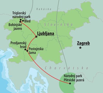 CK Turancar, autobusový poznávací zájazd, Slovinsko a Plitvické jazerá, mapa