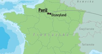 CK Turancar, autobusový poznávací zájazd, Paríž a Disneyland, mapa