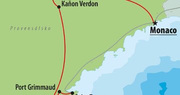 CK Turancar, autobusový poznávací zájazd, Francúzska riviéra a kaňon Verdon, mapa