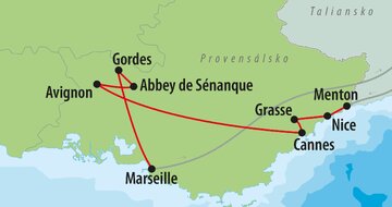 CK Turancar, autobusový poznávací zájazd, Provensálsko a francúzska riviéra, mapa