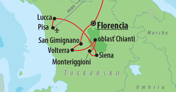 CK Turancar, letecký poznávací zájazd, Toskánsko, mapa