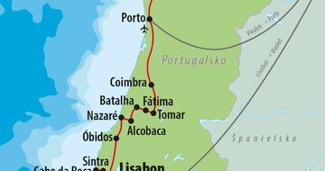 CK Turancar, Letecký poznávací zájazd, Cesta za krásami Portugalska, mapa
