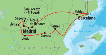 CK Turancar, Letecký poznávací zájazd, Španielsko poklady UNESCO, mapa