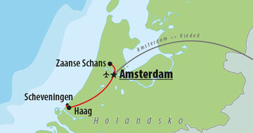 CK Turancar, Letecký poznávací zájazd, Amsterdam, mapka