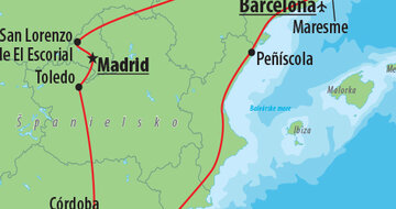 CK Turancar, Letecký poznávací zájazd, Španielsko, Cesta španielskym kráľovstvom, mapa