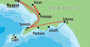 CK Turancar, Letecký poznávací zájazd, Kampánia, mapa