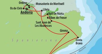 CK Turancar, Letecké poznávacie zájazdy,  Andorra, Girona a Katalánsko, mapa
