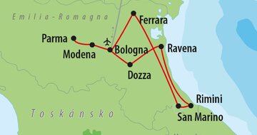 Poznávacie zájazdy CK Turancar, Taliansko na tanieri, mapa