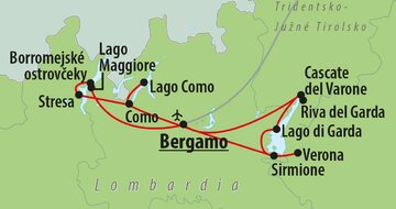 Poznávacie zájazdy CK Turancar, Alpské jazerá a Verona, mapa