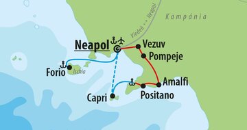 CK Turancar, Letecký poznávací zájazd, Kampánia a zázračná Ischia, mapa