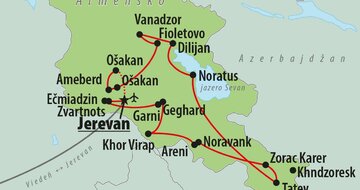 CK Turancar, Letecký poznávací zájazd, Arménska cesta storočiami, mapa