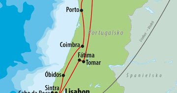 CK Turancar, Letecký poznávací zájazd, Portugalsko, Zem moreplavcov a slnka, mapka