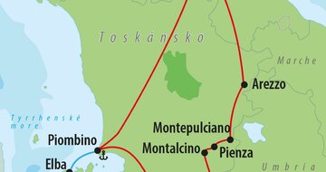 CK Turancar, letecký poznávací zájazd, Zákutia Toskánska a ostrov Elba, mapa