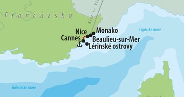 CK Turancar, Letecký poznávací zájazd, čaro Francúzskej riviery, mapka