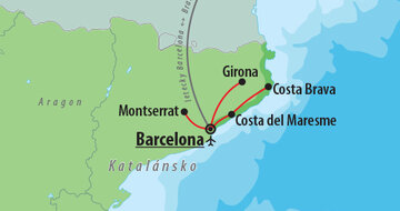 CK Turancar, Letecké poznávacie zájazdy, Španielsko, Barcelona, Girona a Montserrat s kúpaním, Mapka