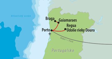 CK Turancar, Letecký poznávací zájazd,Porto plnými dúškami, mapka