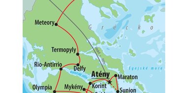 Letecký poznávací zájazd CK Turancar, Veľká cesta Gréckom za pokladmi tisícročí, mapka