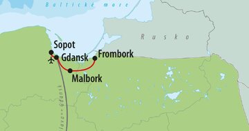 CK Turancar, letecký poznávací zájazd, Poľsko - baltské pobrežie, Gdansk, mapka