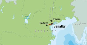 CK Turancar, Letecký poznávací zájazd, Taliansko, Karnevalové Benátky a výlet do Padovy, mapka