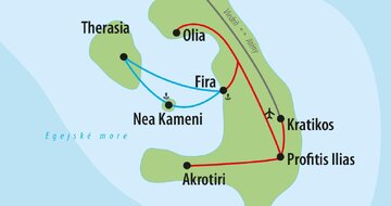 CK Turancar, Letecký poznávací zájazd, Santorini - perla kykladských ostrovov, mapka