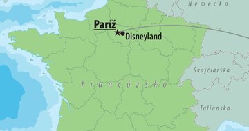 CK Turancar, Letecký poznávací zájazd, Francúzsko, Paríž a rozprávkový Disneyland, Disneyland, mapa