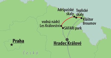 CK Turancar, autobusový poznávací zájazd, Česká republika, Adršpašské skaly a okolie - mapka