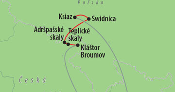 CK Turancar, autobusový poznávací zájazd, Adršpašské skaly a okolie, mapa