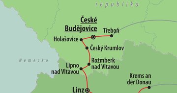 CK Turancar, autobusový poznávací zájazd, Česko a Rakúsko, Český Krumlov - mapka