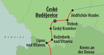 CK Turancar, autobusový poznávací zájazd, Česko a Rakúsko, mapa