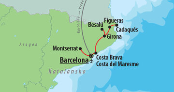 CK Turancar, Letecké poznávacie zájazdy, Španielsko, Slnečné Katalánsko a Barcelona, mapa