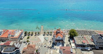 Paralia-Olympic beach-panoráma- autobusová doprava CK Turancar (Olympic Beach, Olympská riivéra)