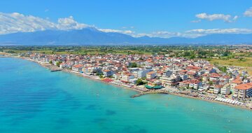 Paralia-Olympic beach-panoráma- autobusová doprava CK Turancar (Olympic Beach, Olympská riivéra)